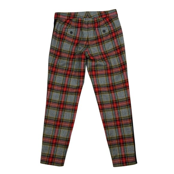 J. Crew Glasgow Wool Pant 0 Red Gray Plaid Tuxedo Stripe Lined Cropped Academia - Picture 2 of 14